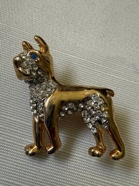 SPHINX Gold Toned Crystal Boxer Dog pin Brooch - Fashion Jewelry Accent